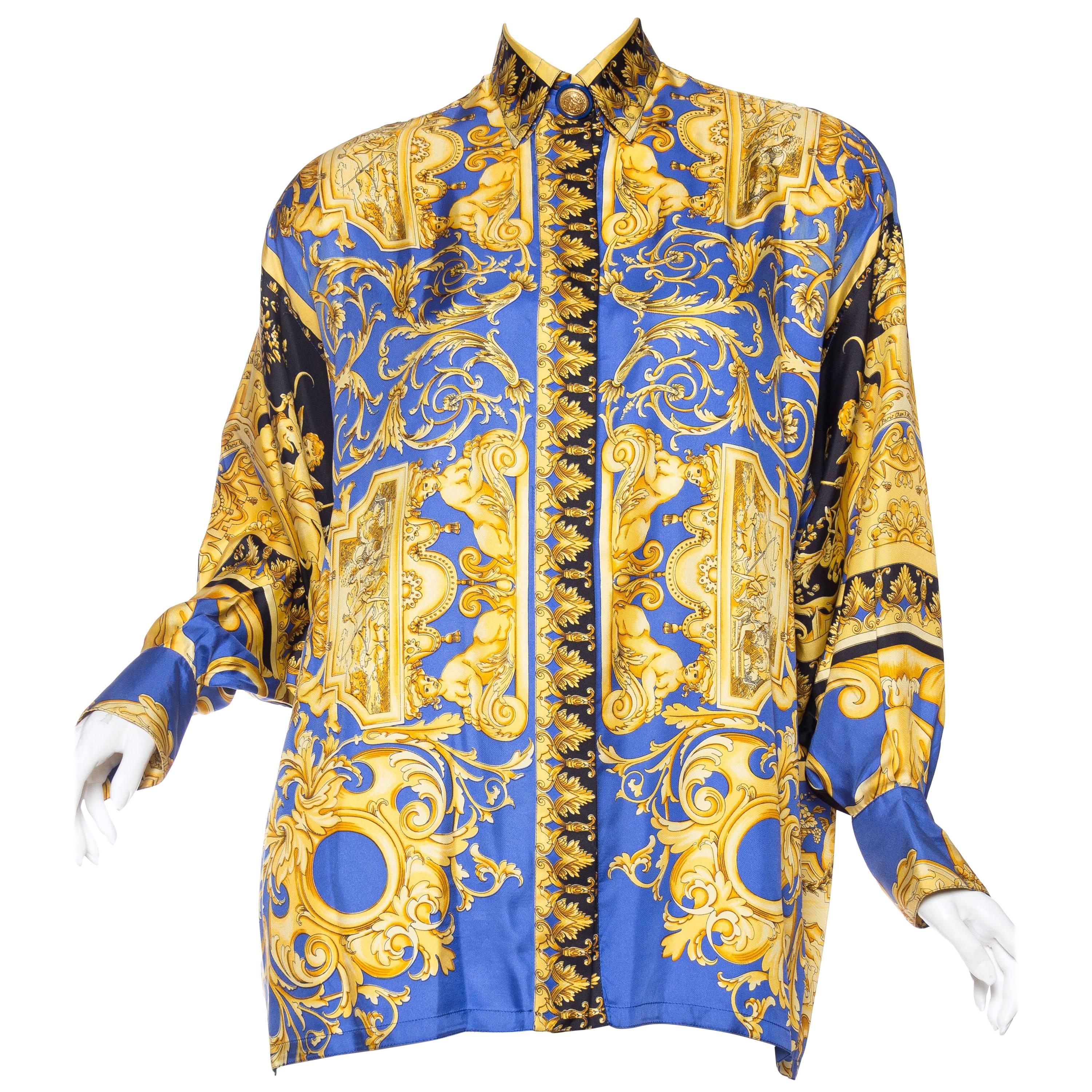 1990s Gianni Versace Couture Atelier Versace Silk Blouse with Medusa Buttons 