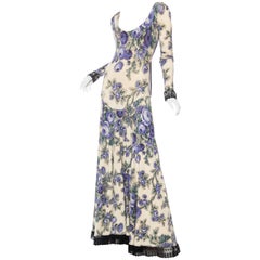 Retro Early Betsey Johnson Knit Floral & Lace Maxi Dress