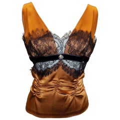 Roberto Cavalli Black Gold Evening French  lace and Silk Night Out Top