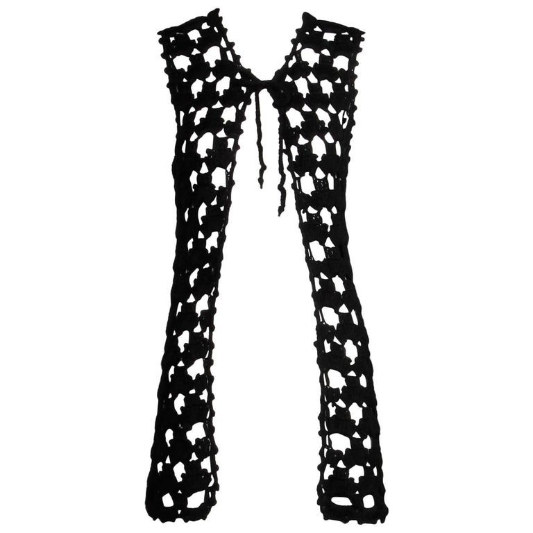 1970s Vintage HandCrochet Black Wool Hippie Boho Vest Jacket/ Sweater