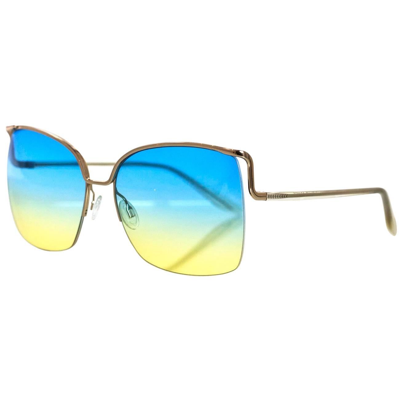 Barton Perreira Blue & Yellow Satdha Sunglasses with Case rt. $510