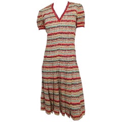 1970s Scherrer Boutique Striped Pleated Day Dress