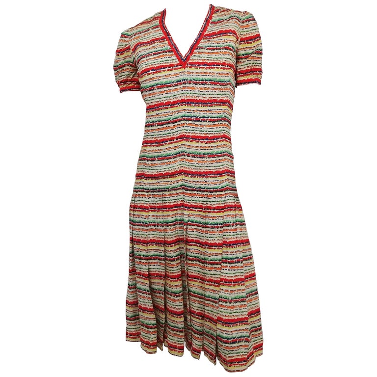 1970s Scherrer Boutique Striped Pleated Day Dress at 1stDibs