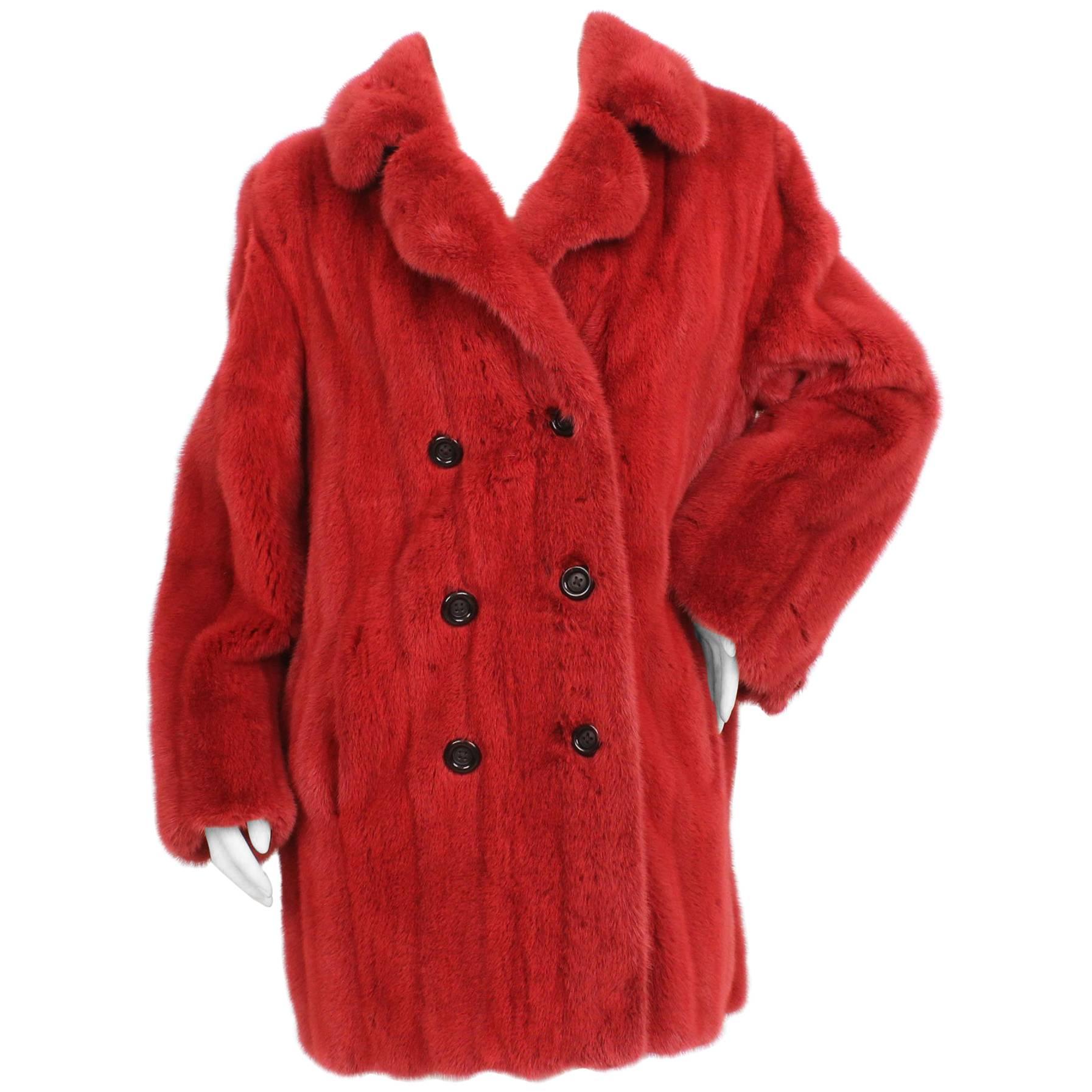 Ben Kahn Red Mink Double Breasted Jacket, 1990s  For Sale