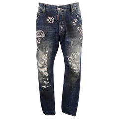 Men's DSQUARED2 Size 36 Navy Distressed Dirty Wash Doodle Denim Jeans