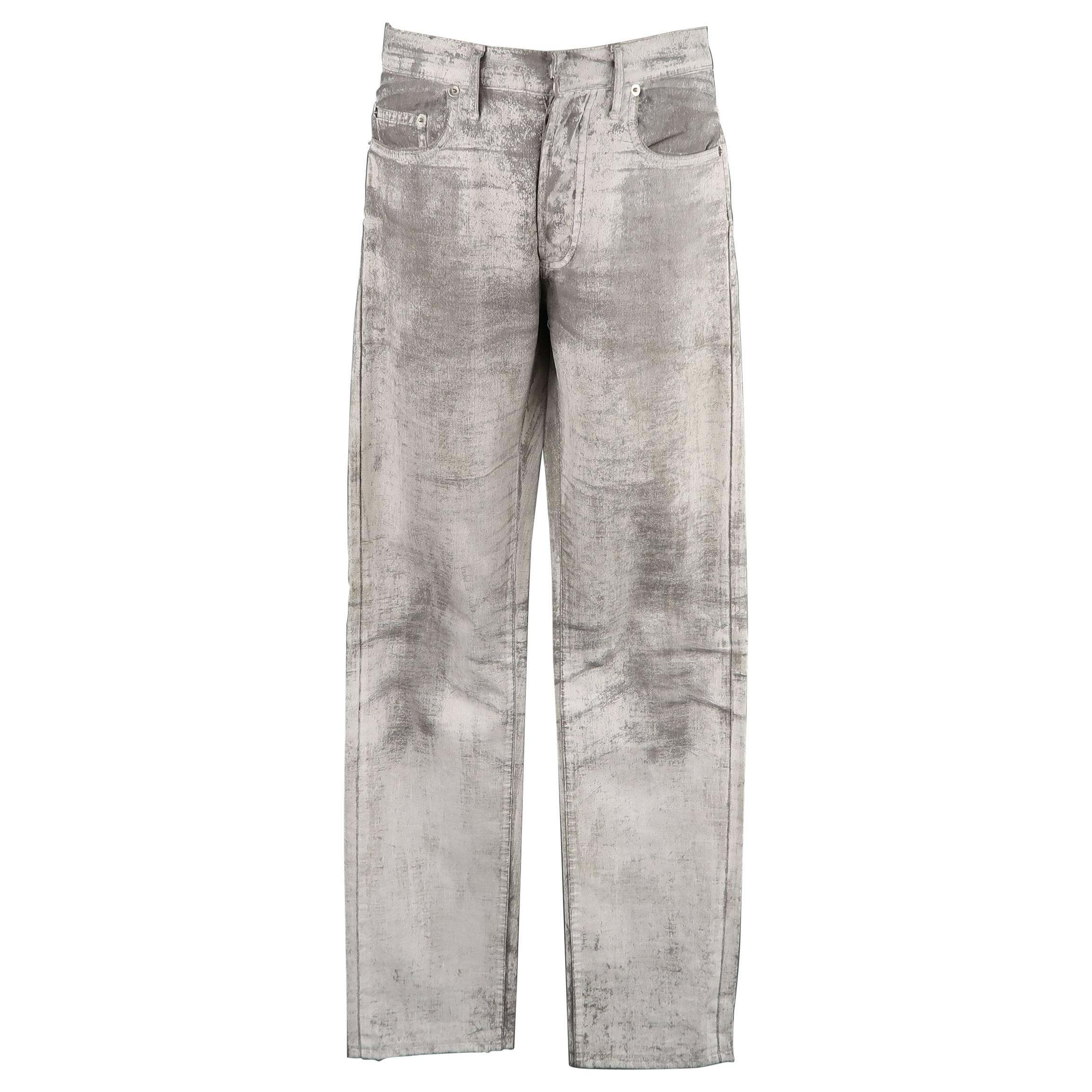 DIOR HOMME Size 31 Grey & White Marble Painted Stretch Skinny Jeans