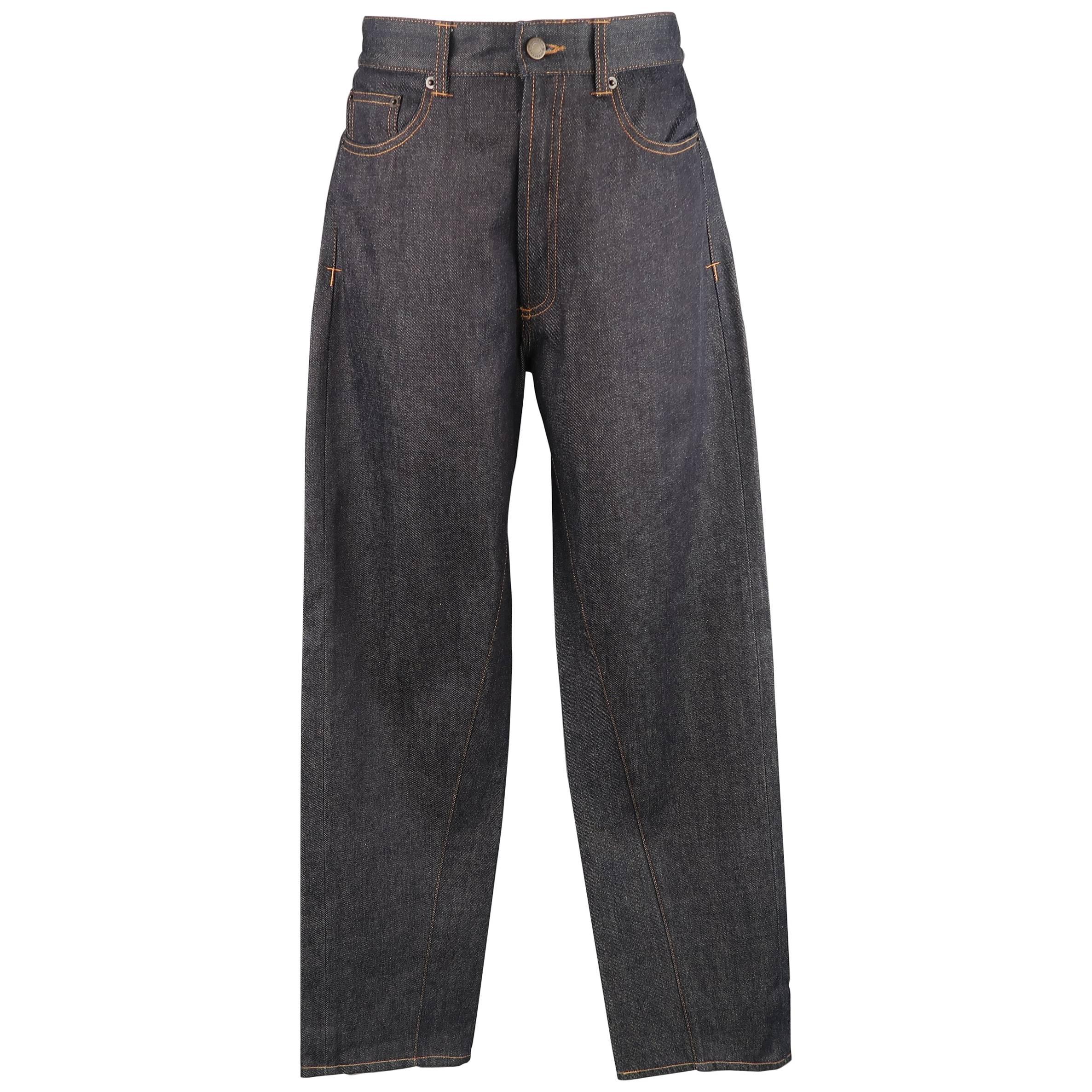 Men's GIVENCHY Size 32 Dark Navy Raw Denim Black Stripe Bar Jeans