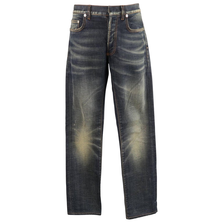 DIOR HOMME Size 31 Dark Dirty Wash Distressed Denim Skinny Jeans at 1stDibs