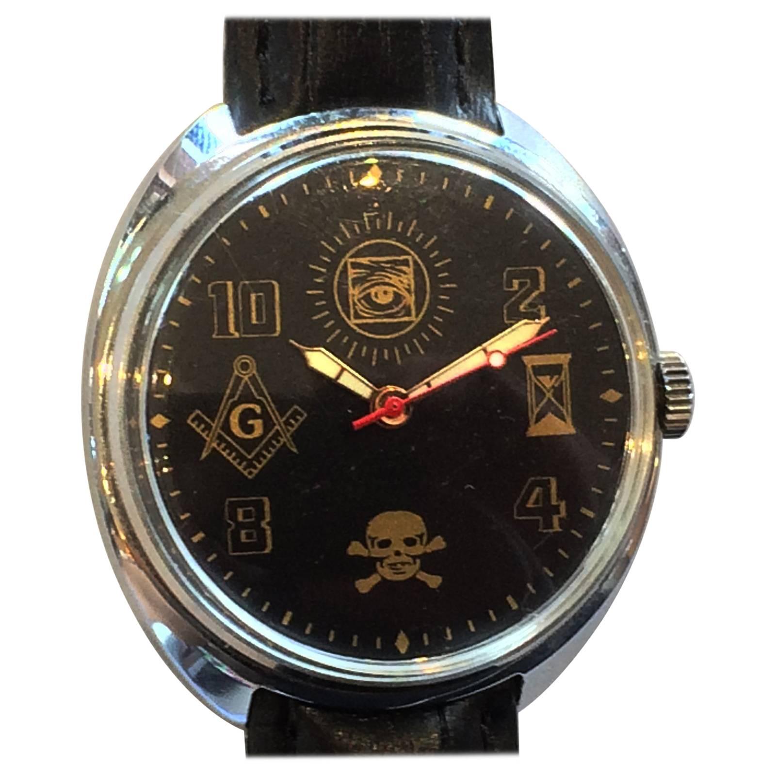 Mid Century Russian Mechanical Movement Watch. Masonic Emblems 