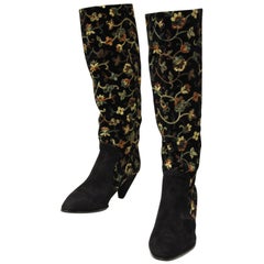 Nando Muzi Metallic-Stiefel aus besticktem Samt, 1980er Jahre