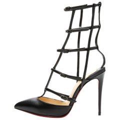 Christian Louboutin New Black Leather Cage Evening Sandals Heels Booties in Box