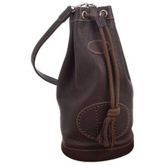 Hermes Dark Brown Leather Men's Drawstring Bucket Duffle Carryall Shoulder Bag