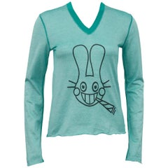 Lucien Pellat-Finet Spring Summer 2003 Teal Long Sleeve Shirt with Bunny