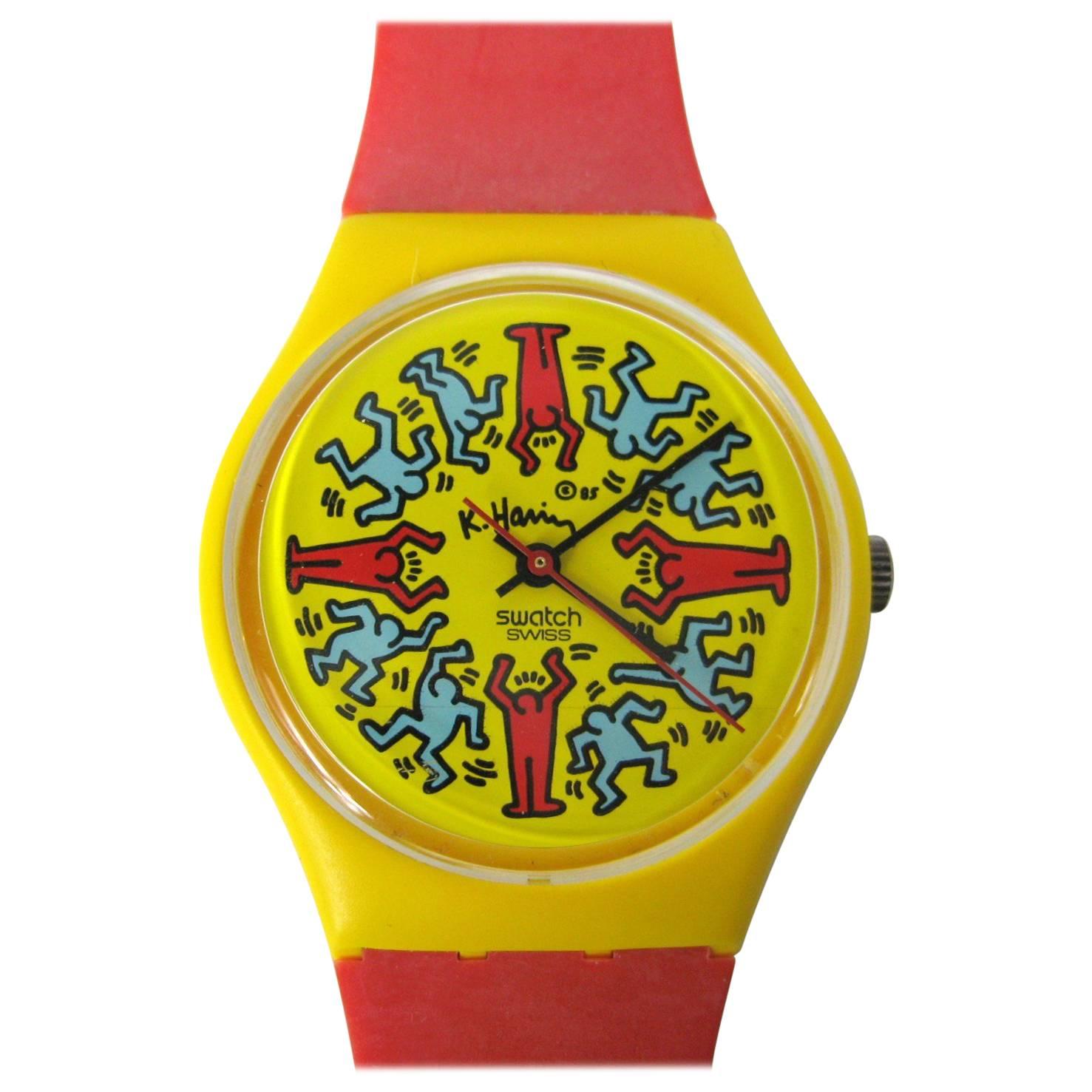 1985 Keith Haring Swatch Watch Modele Avec Personnages GZ100