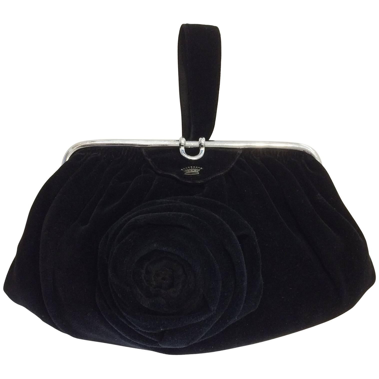 Art Deco Black Velvet Evening purse minaudiere For Sale