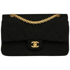 Chanel Black Jersey Medium Double Flap Bag