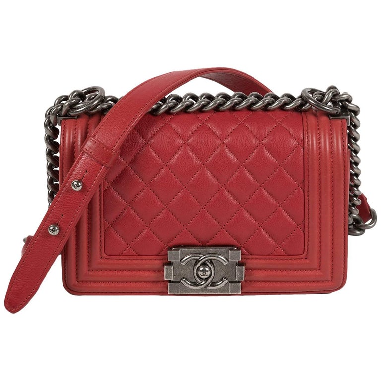 2012 Chanel Boy Small Flap Bag Dark Red Ruthenium Hardware For Sale