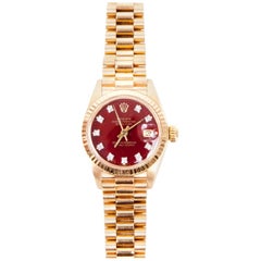 Retro ROLEX Oyster Perpetual Datejust Watch in 18k Yellow Gold with White Diamonds