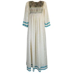 Vintage c1968 Thea Porter Embroidered Ivory & Brocade 'Faye' Dress