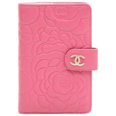 Chanel Wallet in Pink Embossed with Camellias and CC Leather