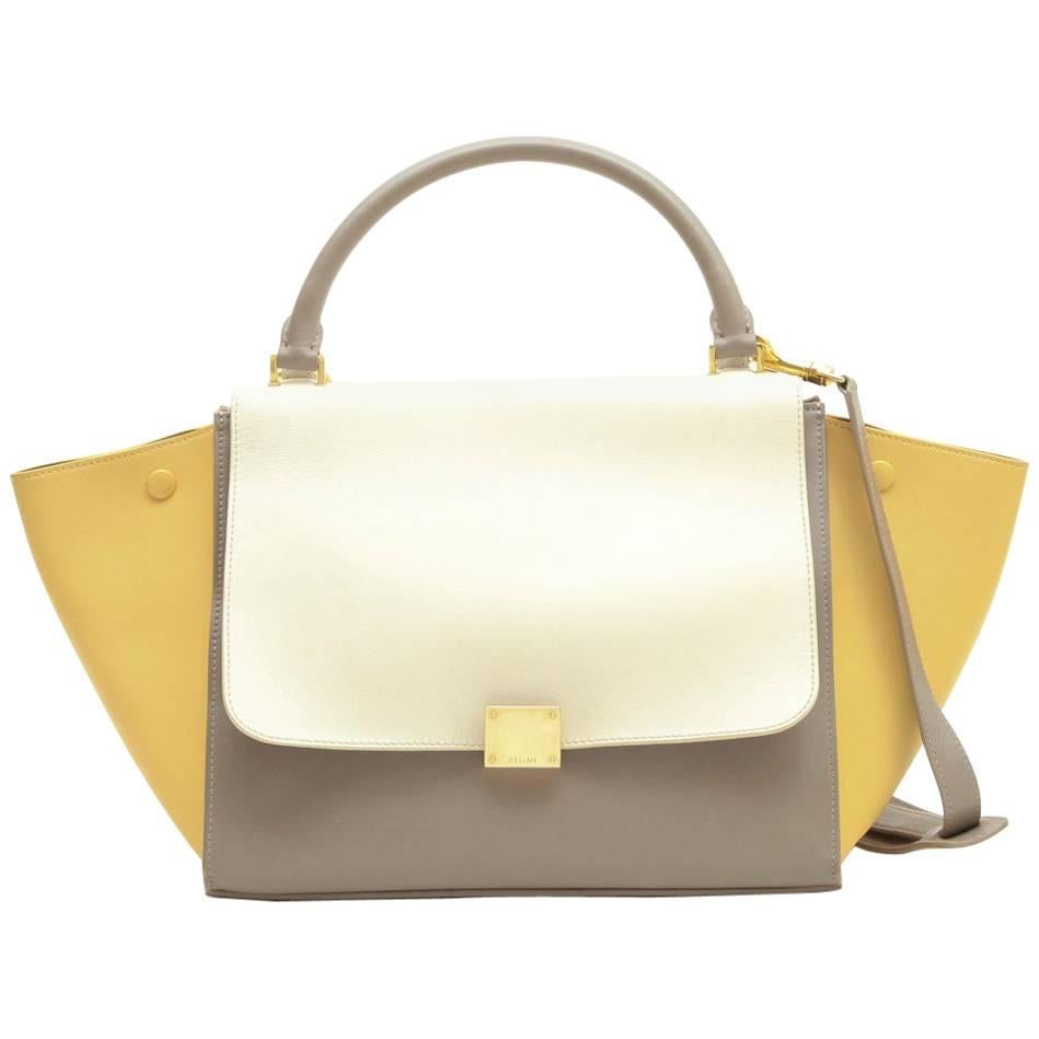 Celine "Trapèze" Bag in Tricolor Etoupe Yellow and White Leather