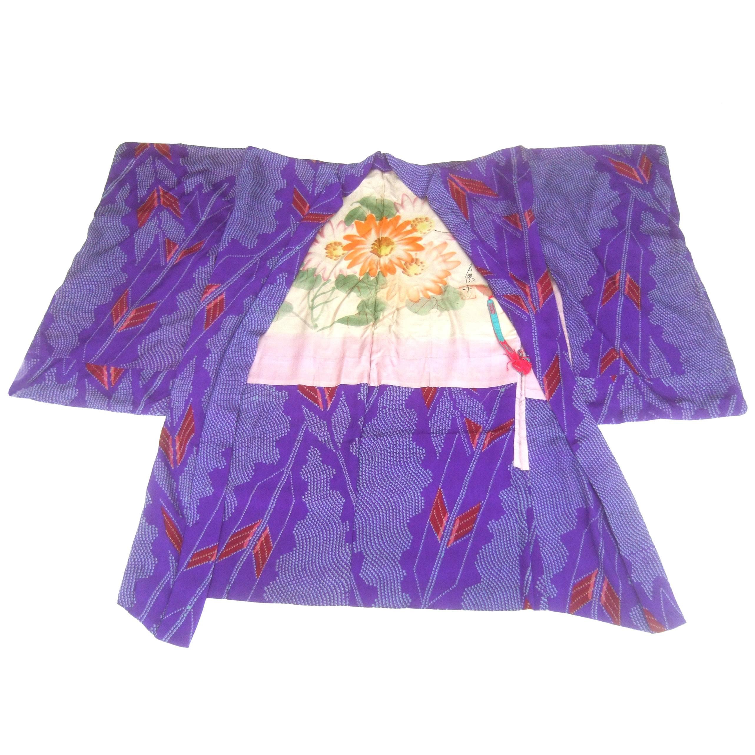 Japanese Exotic Silk Print Kimono Jacket, circa 1970