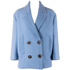 Alexander Mcqueen Womens Blue Wool Double Breasted Peacoat