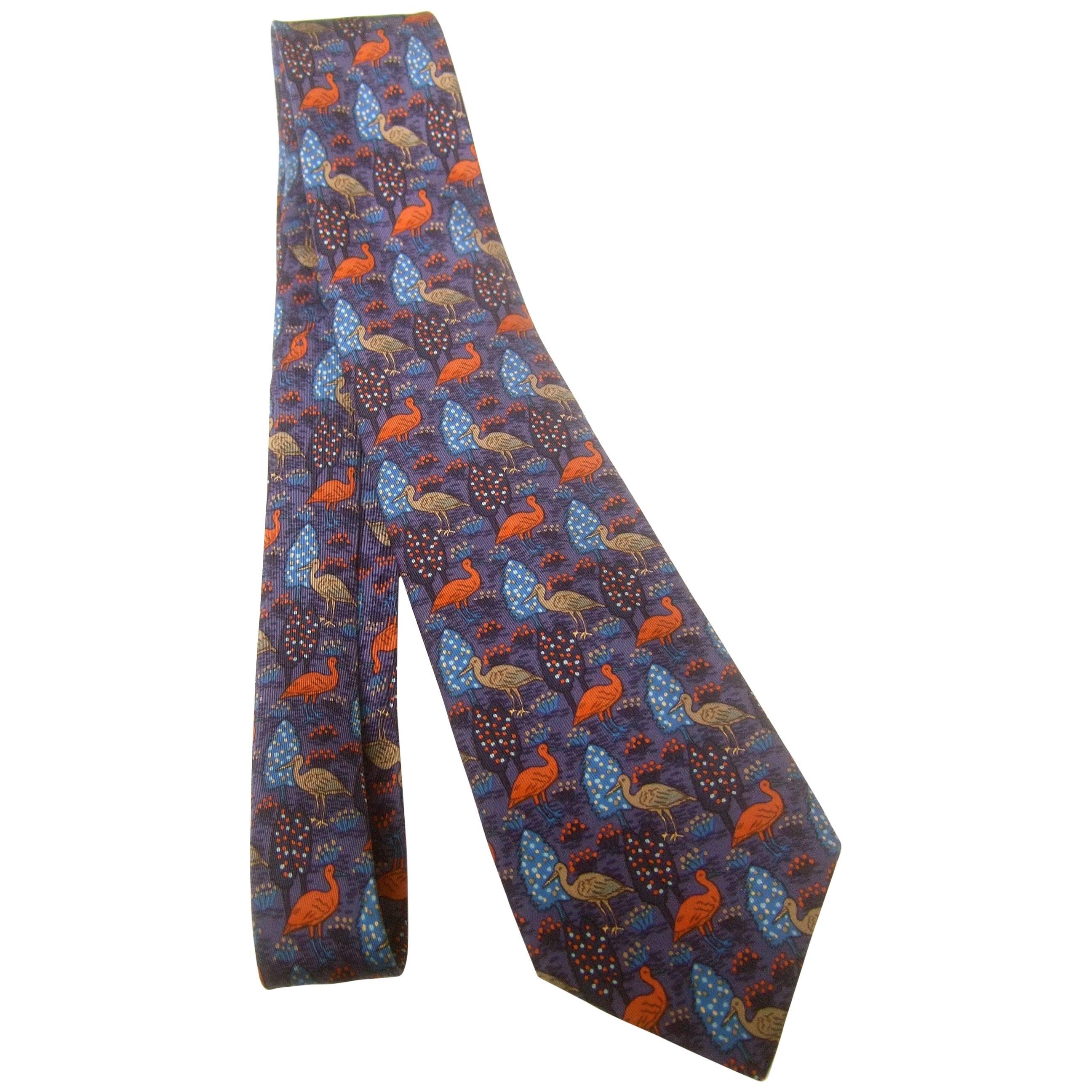 Hermes Paris Silk Bird Theme Necktie, circa 1990s