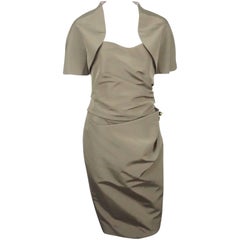 Carolina Herrera Khaki Silk Strapless Dress with Bolero - 10 - NWT