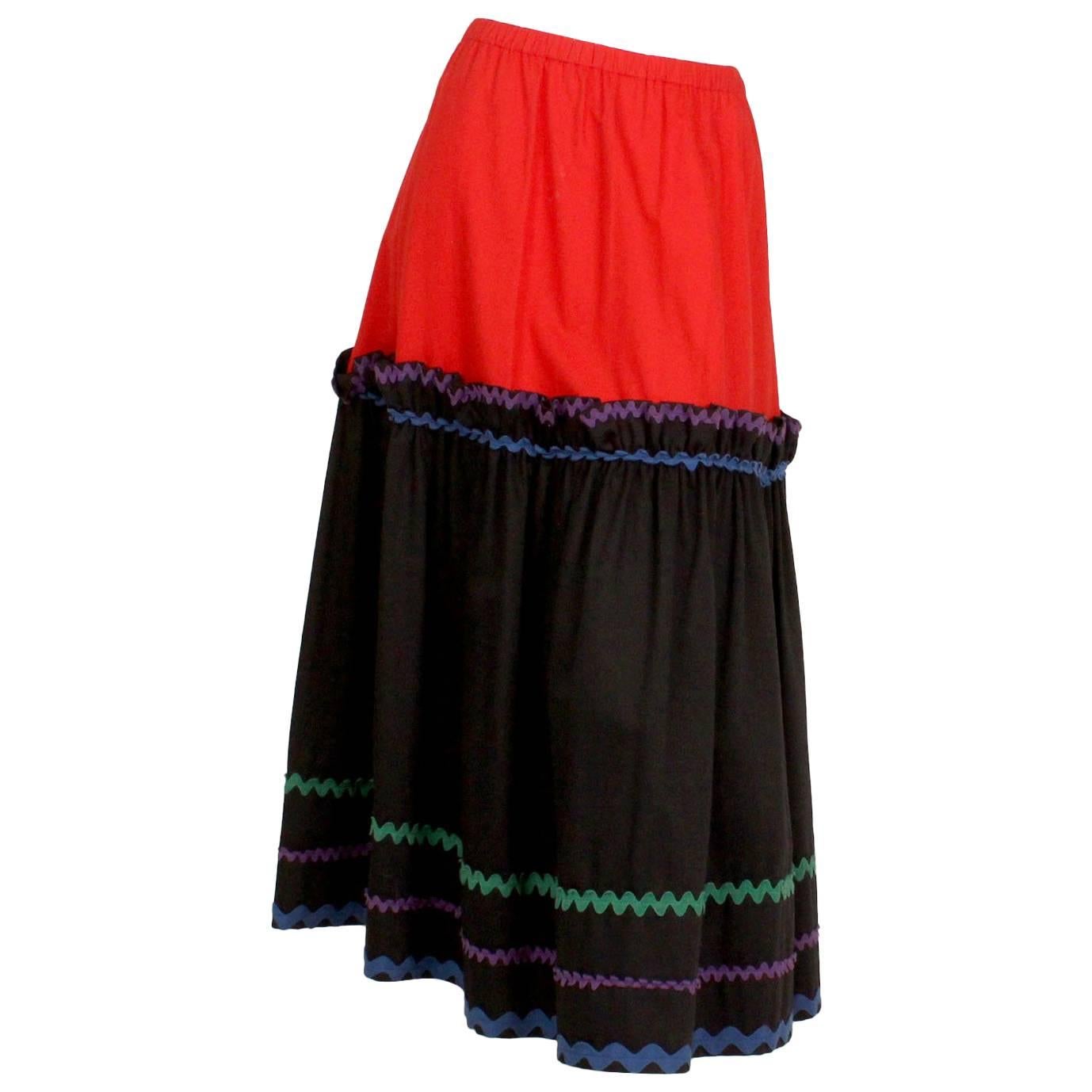 1970s Yves Saint Laurent Tiered Peasant Skirt For Sale