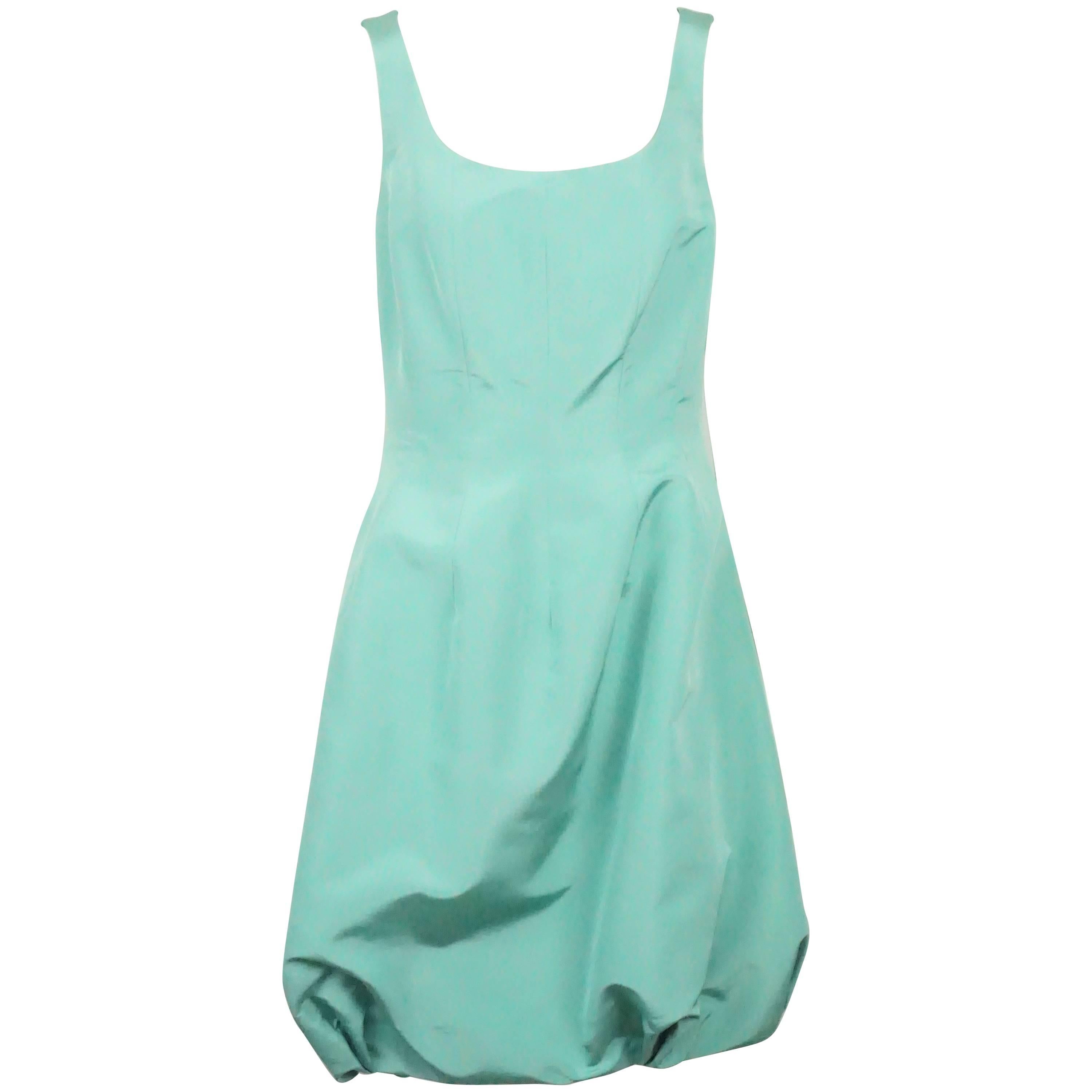 Oscar de la Renta Teal Silk Taffeta Sleeveless Poof Dress - 8