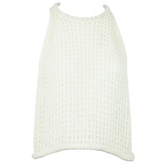 Chanel Ivory Silk and Cotton Crochet Knit Top with Pearl Detail - 40- 09P