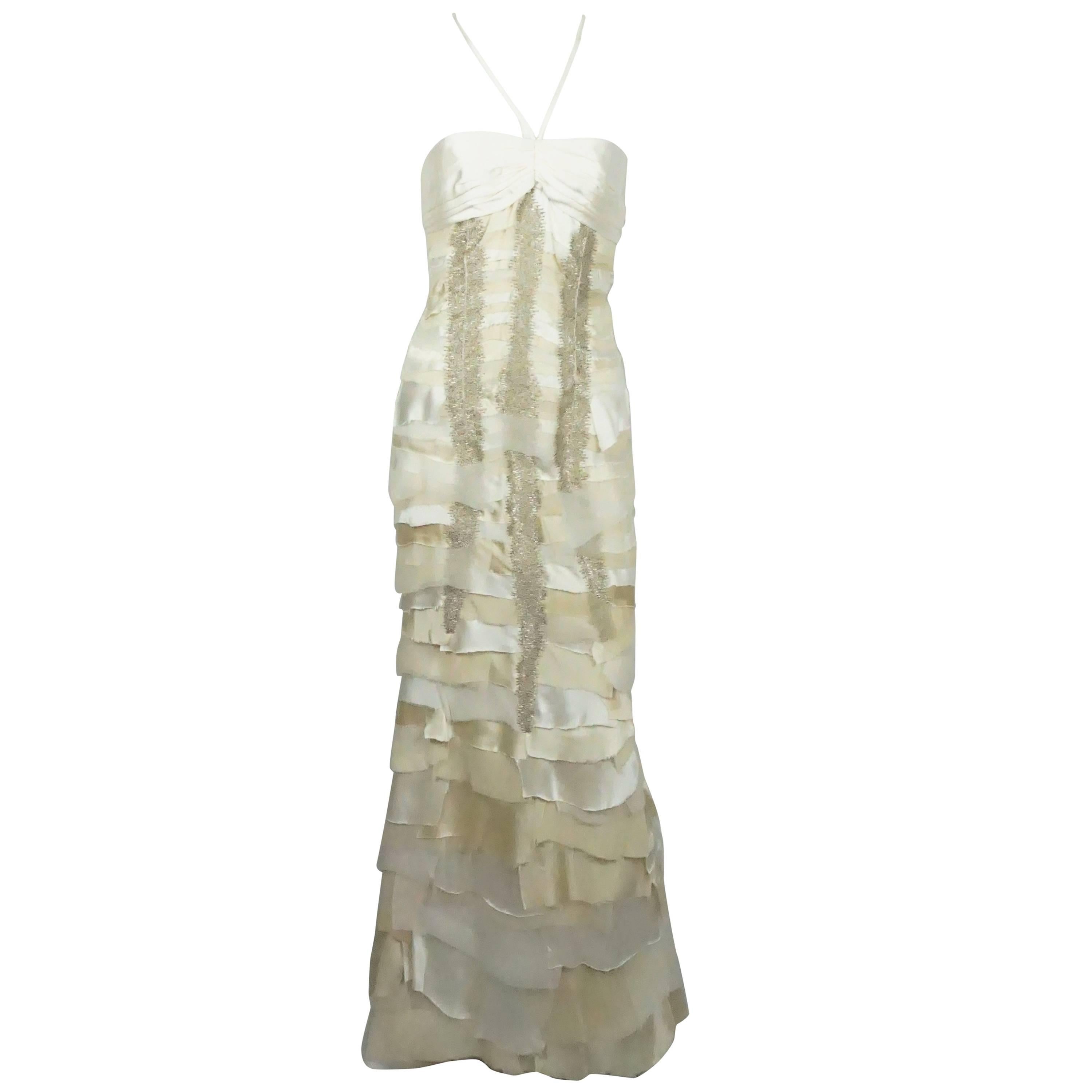 Carolina Herrera Ivory and Champagne Silk Layered Gown - 6