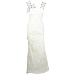 Carolina Herrera Ivory Cotton/Linen and Silk Applique Gown - 6