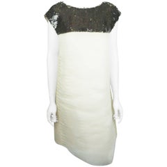 Chanel Ivory Organza Shutter Pleat Shift Dress with Brown Paillette Detail-44