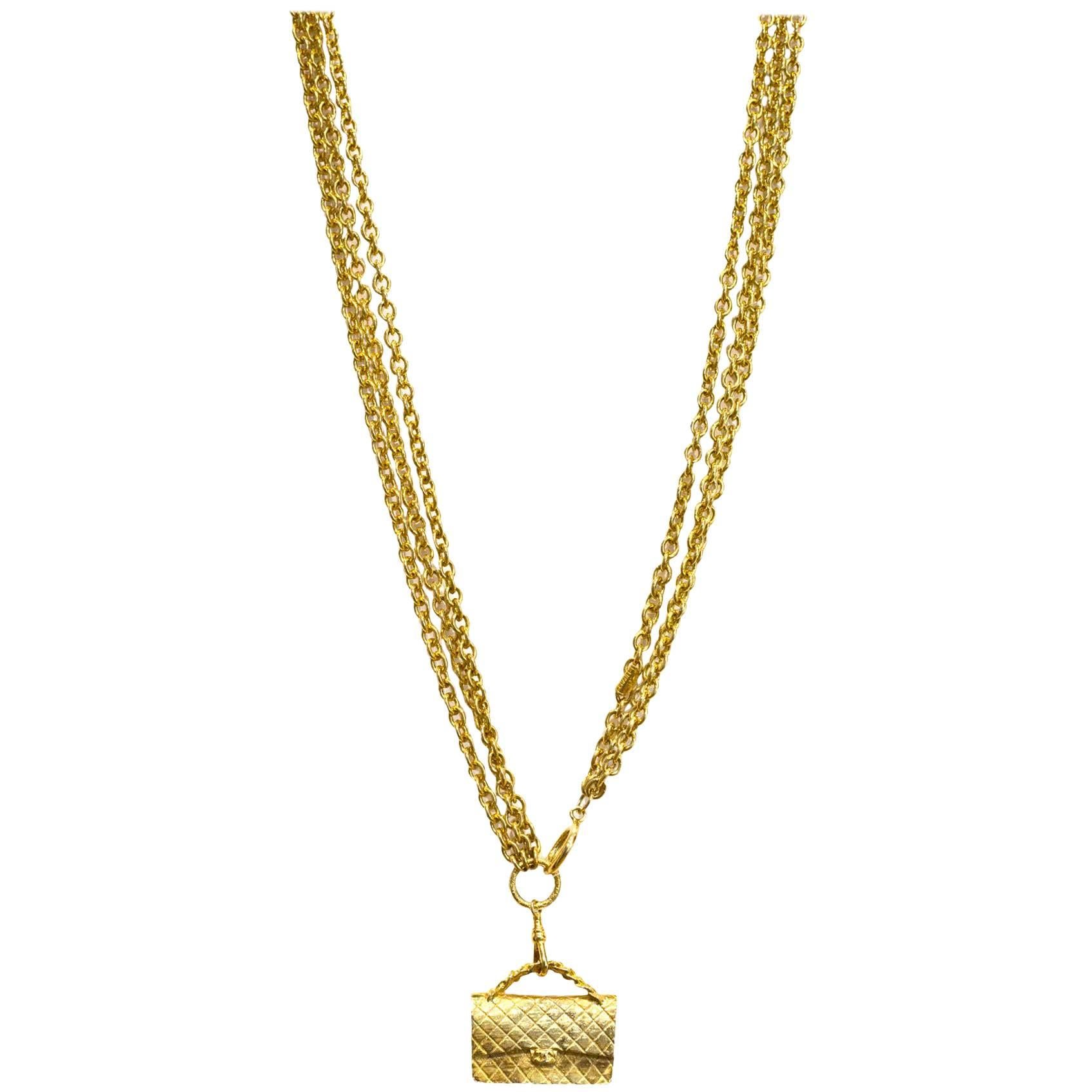 Chanel Vintage Goldtone Three-Strand Bag Charm Necklace