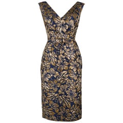 Prada Womens Navy Floral Jacquard Waist Bow Sleeveless Midi Dress