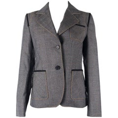 PRADA Womens Wool Grey Checked Woolen Elbow Patch Sports Coat