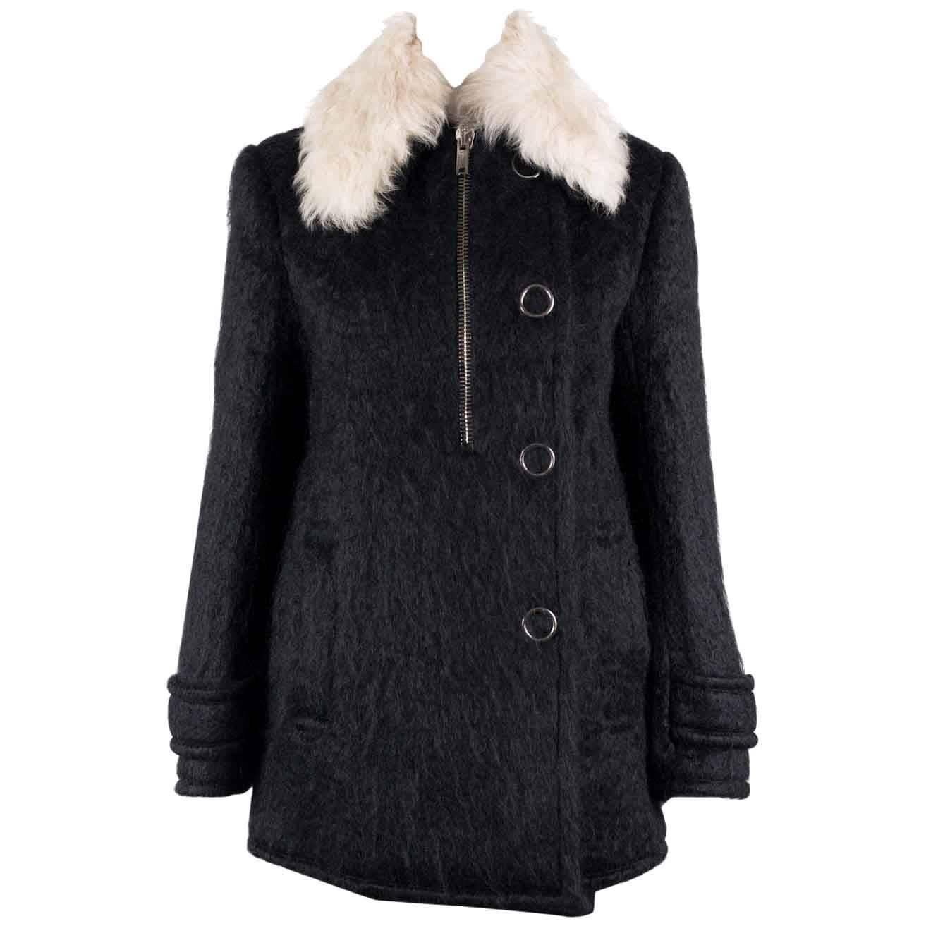 Alexander Wang Womens Black Lamb Shearling Fur Wool Coat Sz 0~RTL $2500