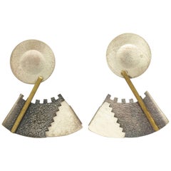 Vintage Geometric Memphis Style Silver and Brass Earrings