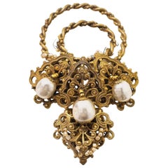 Miriam Haskell Antiqued Goldtone & Faux Pearl Brooch Pin