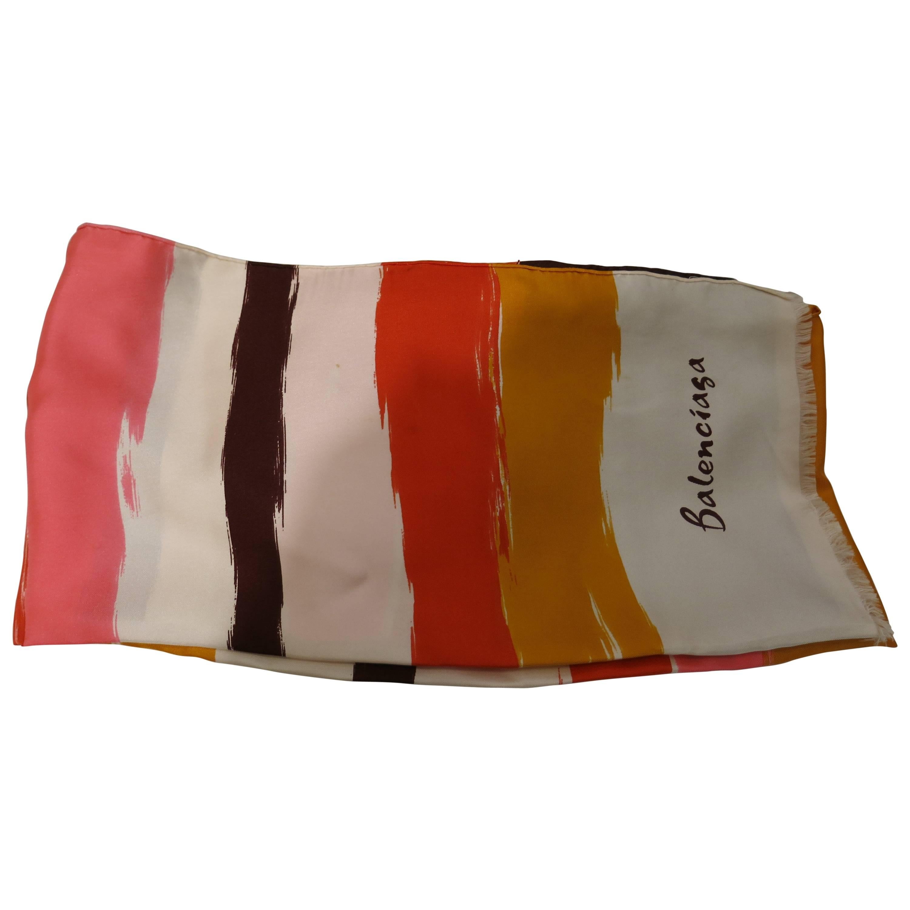 Balenciaga 1960s "Watercolor" Stripe Silk Scarf For Sale