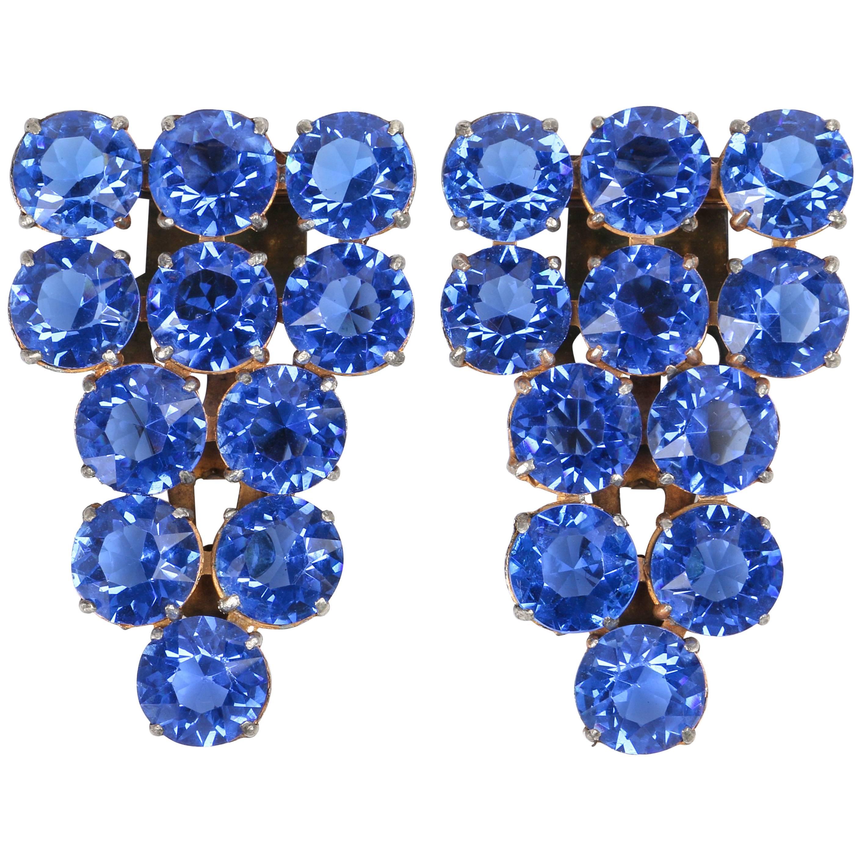c.1930's 2 Piece Sapphire Blue Crystal Rhinestone Dress / Fur Clips Set