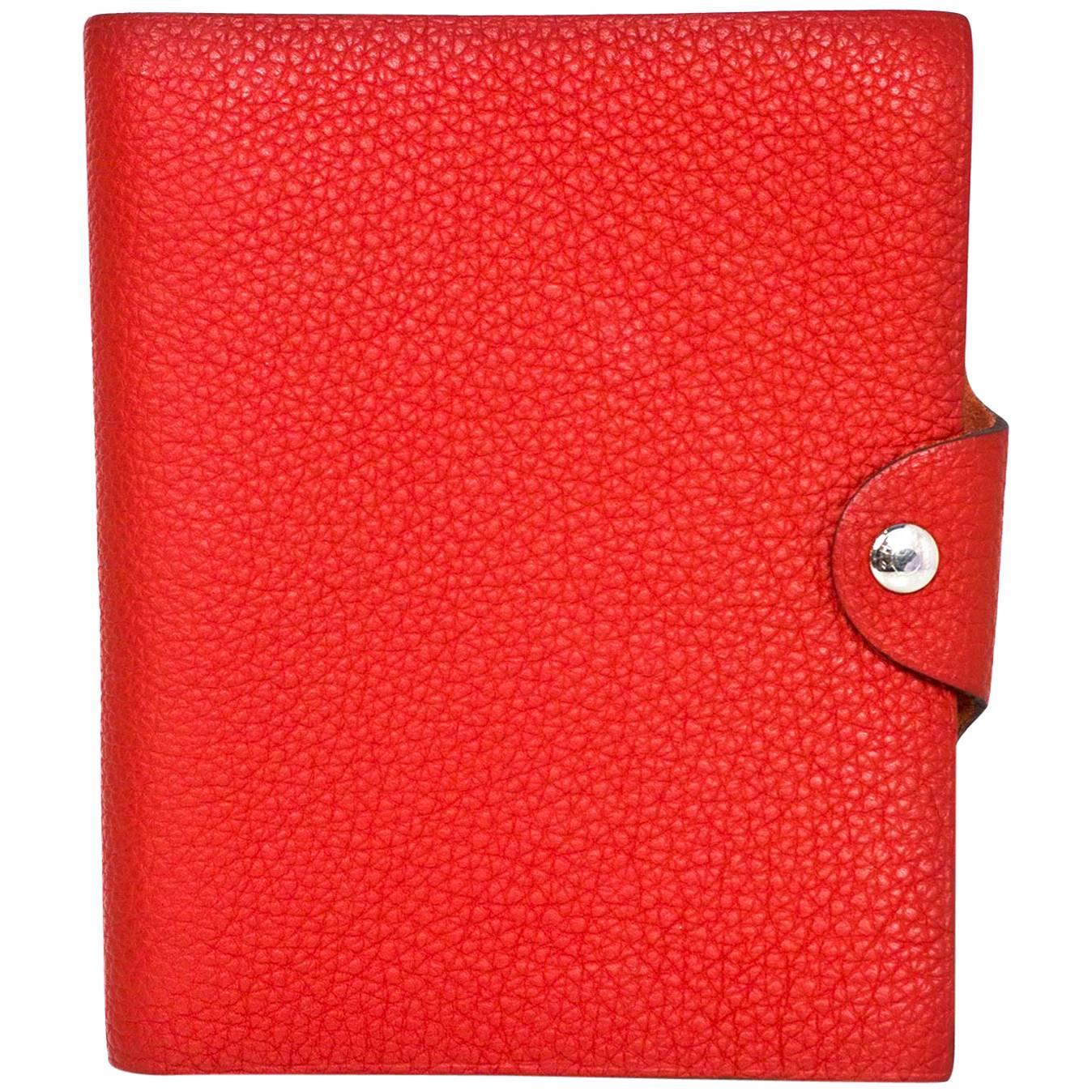 Hermes Red Togo Leather Ulysse PM Notebook Cover w/ Insert