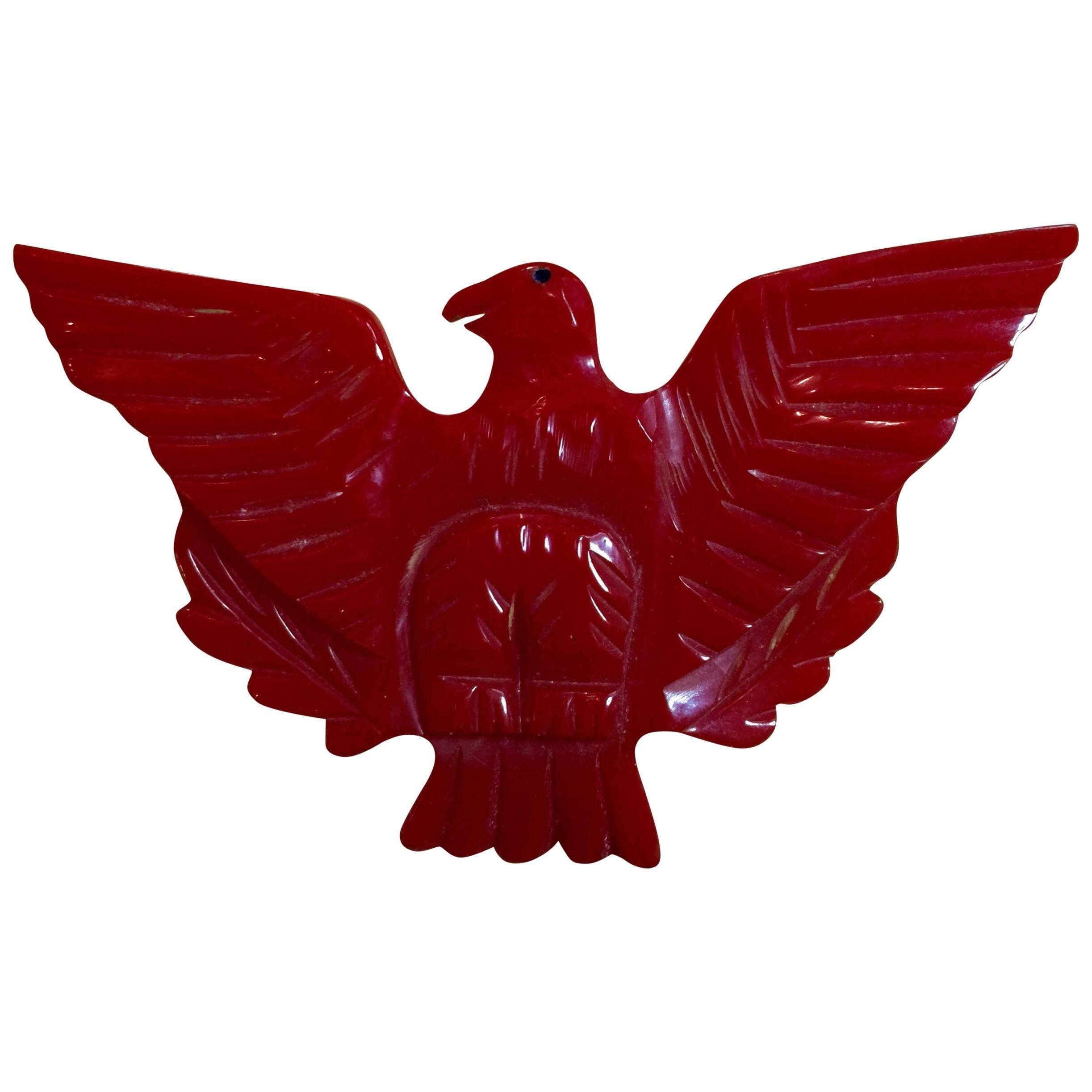 1930s Bakelite RED Carved EAGLE Brooch/Pin For Sale