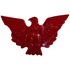 Vintage 1930s Bakelite RED Carved EAGLE Brooch/Pin