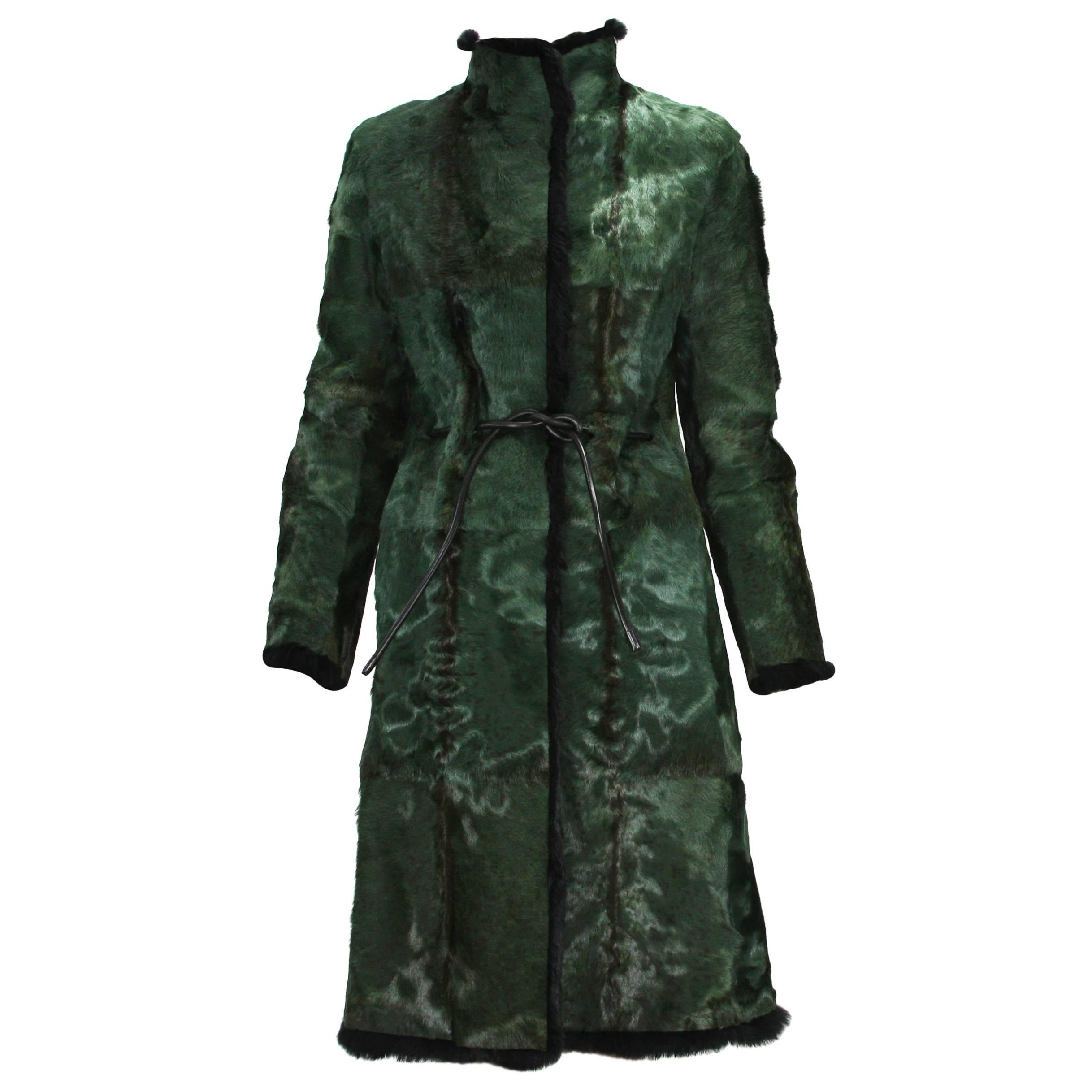 Tom Ford for Gucci 1999 Collection Reversible Emerald Green Fur Coat It. 40 For Sale