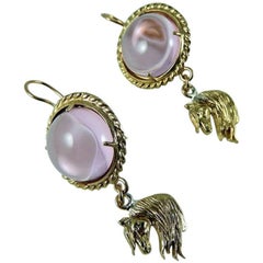 Patrizia Daliana Bronze and pink Murano glass cabochon earrings 