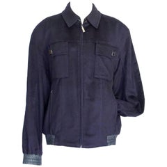 Zilli Men's Cashmere Bomber Jacket Fur Lined Marine Navy 58