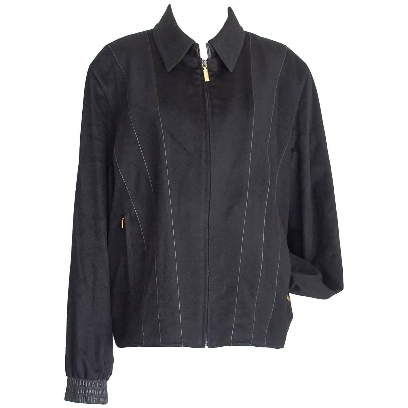 Zilli Men's Cashmere Black Jacket Leather Details Bomber 56